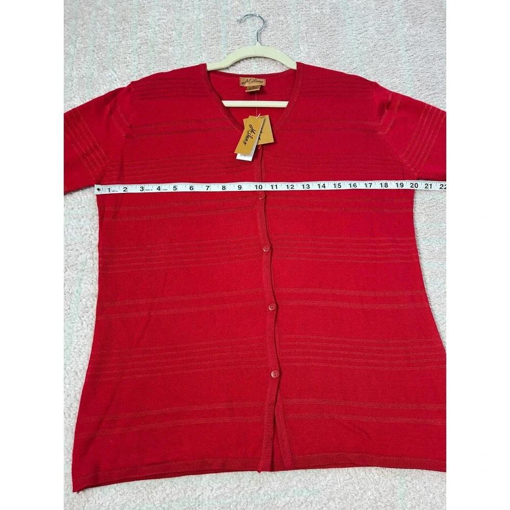 NWT Milano Red Stripe Button Front Cardigan 3/4 Sleeves Size Medium Holiday Fall
